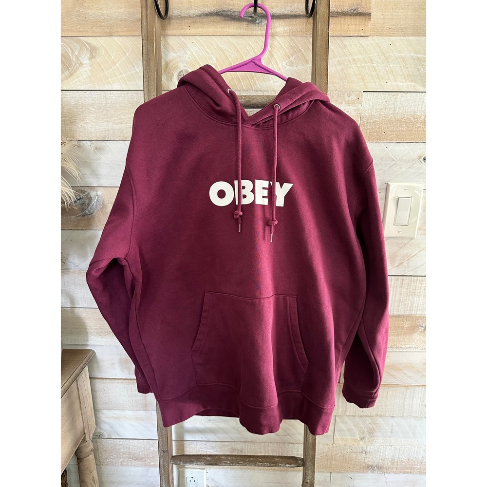 Obey Propaganda Maroon Burgundy Graphic Logo Hoodie Sweatshirt Mens Small